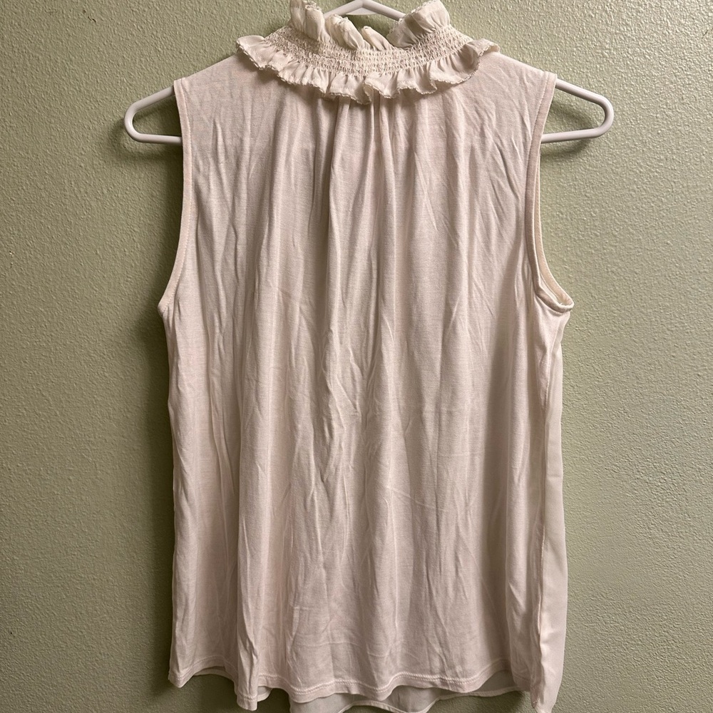 LOFT Sleeveless Ruffle Tie Neck Blouse Size XS Cream - Picture 3 of 8